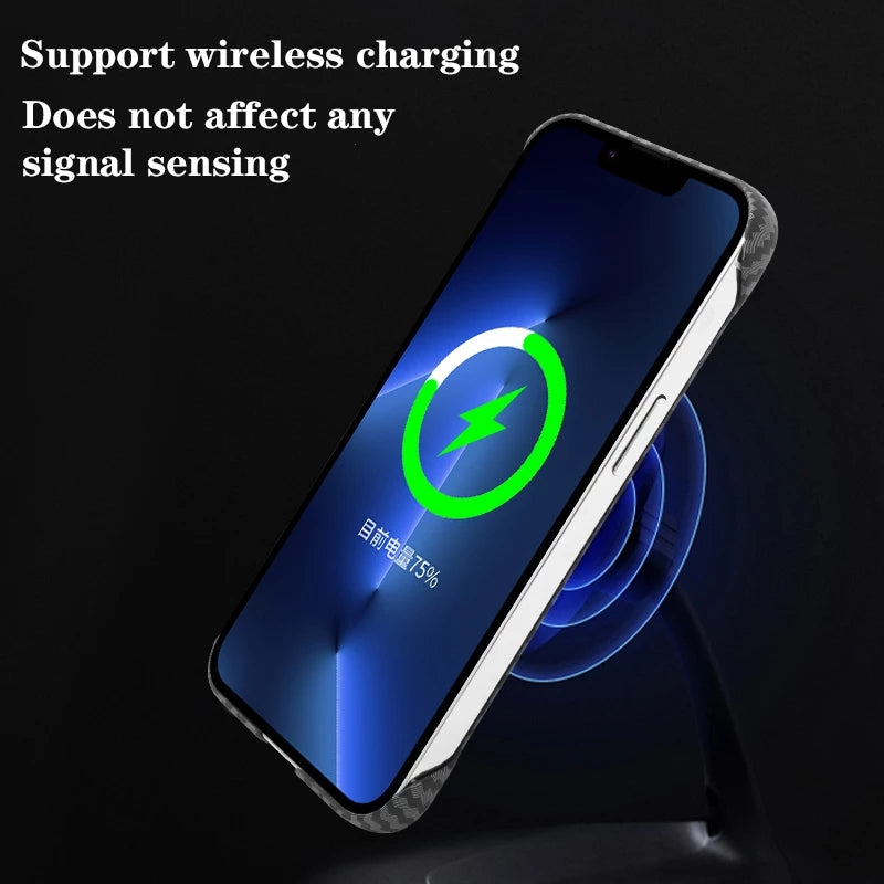 Premium Hülle, Abdeckung, Kohlefaser | Apple iPhone 15/13/12/11/14 Pro Max - Ultradünn, MagSafe, magnetische kabellose Ladeabdeckung