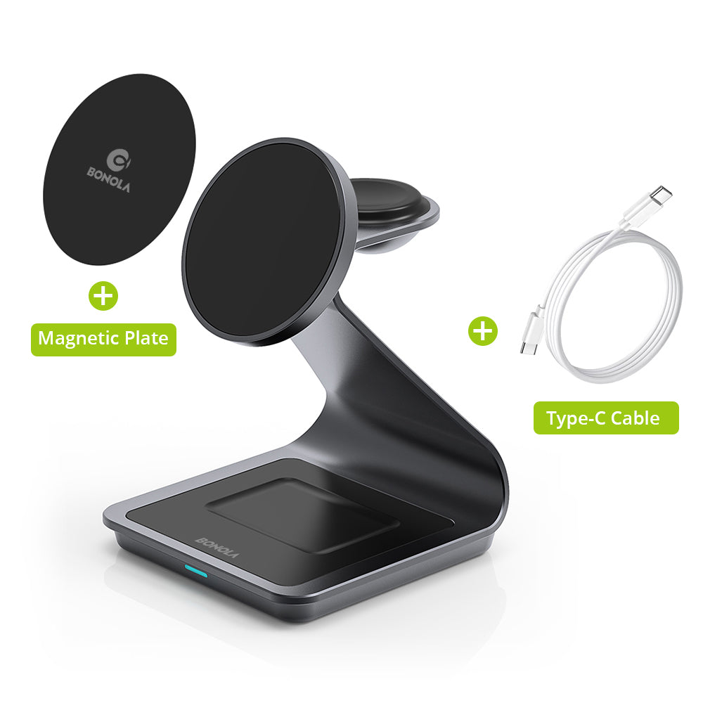 Premium 3 in 1, 30W Magnetic Wireless Charging Station | Wireless Charger for Smartphones, Apple iPhone, Samsung, iOS & Android Apple Watch/AirPods | Fast Charging Docking Station