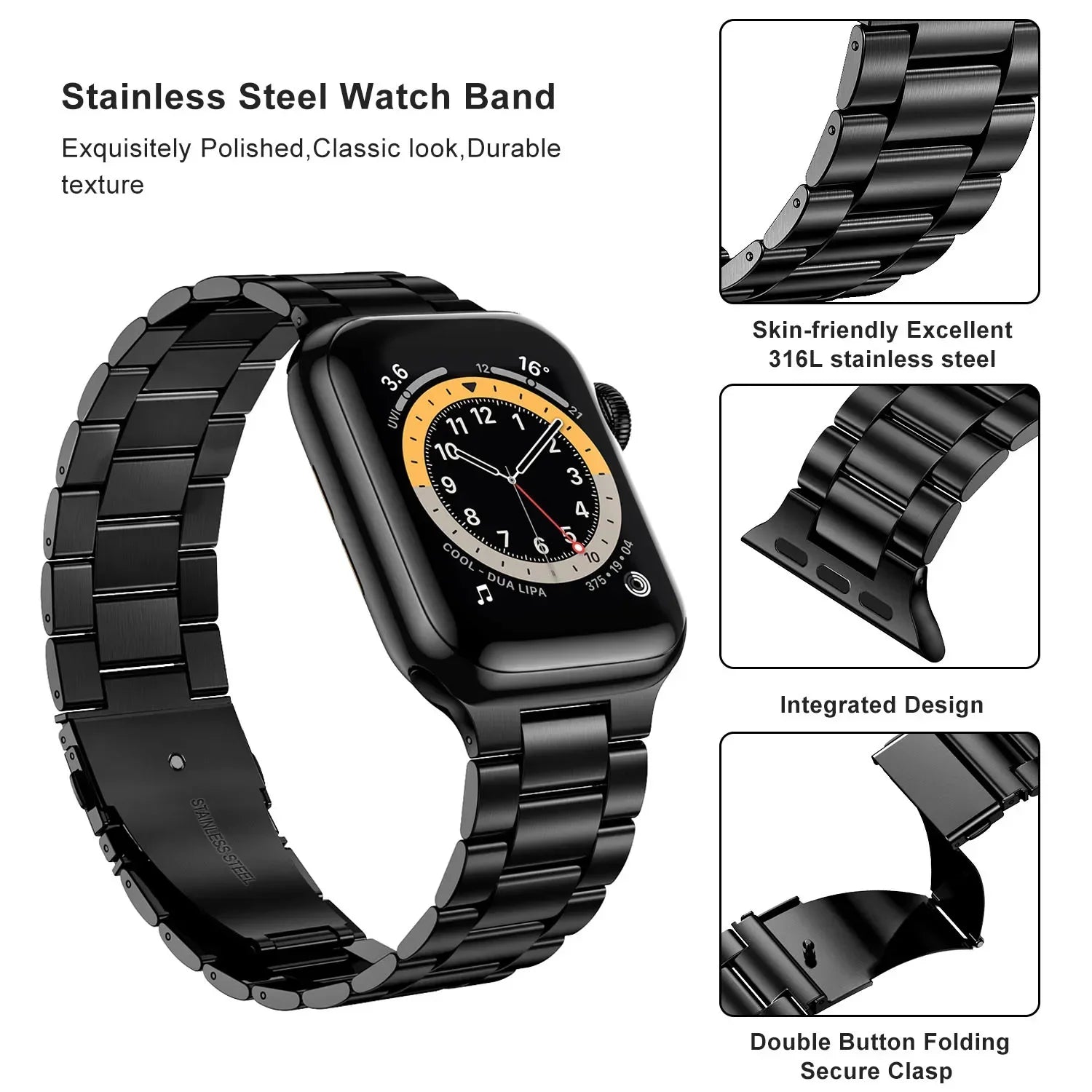 Metallband für Apple Watch 49mm, 45mm, 44mm, 42mm, 41mm, 40mm | Premium Edelstahl Armband für iWatch Ultra/9/8/7/6/5/4/3/SE