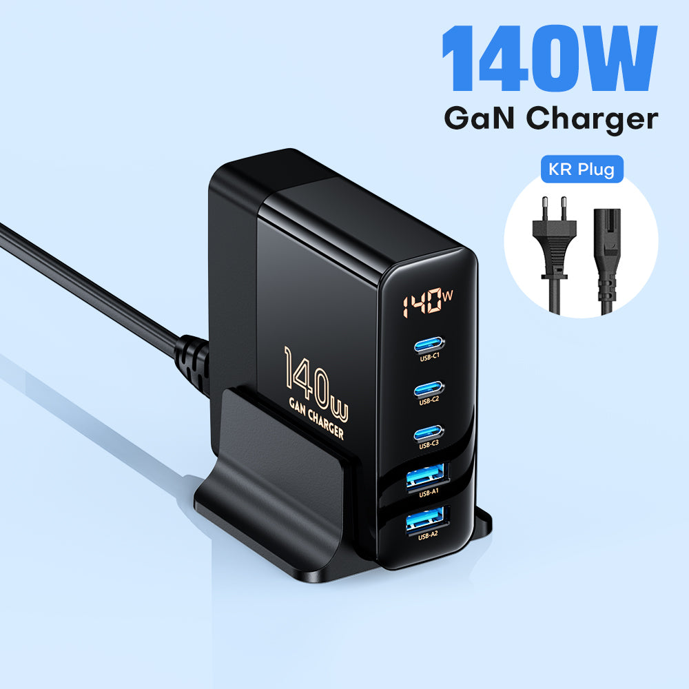 140W GaN Fast Charger: Premium Desktop Charging Station | 5 USB Ports Charging Station Docking Station ASOMETECH | Laptop, MacBook, Smartphones, Apple iPhone, Samsung, iOS & Android