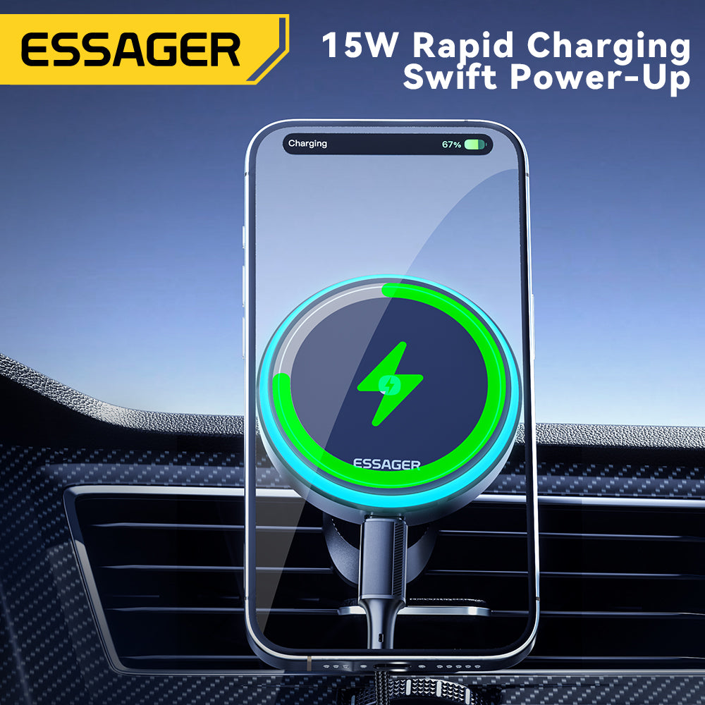 Premium RGB Magnetic Car Phone Holder and Qi 15W Wireless Charger for Smartphones, Apple iPhone, Samsung, iOS & Android | Universal Phone Holder & Charger