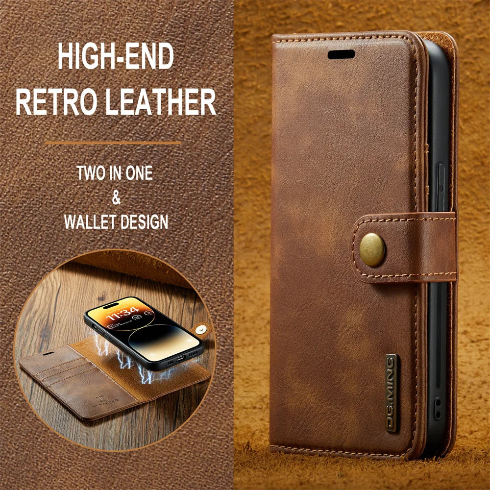 High-Quality Detachable Magnetic Leather iPhone Case | MagSafe Case with Wallet & Card Holder for Apple iPhone 16/15/14/13/12 Pro Max, Plus, Mini - 360-Degree Protection Cover with Camera Lens Protection | Armor Case & Wallet Protective Cover