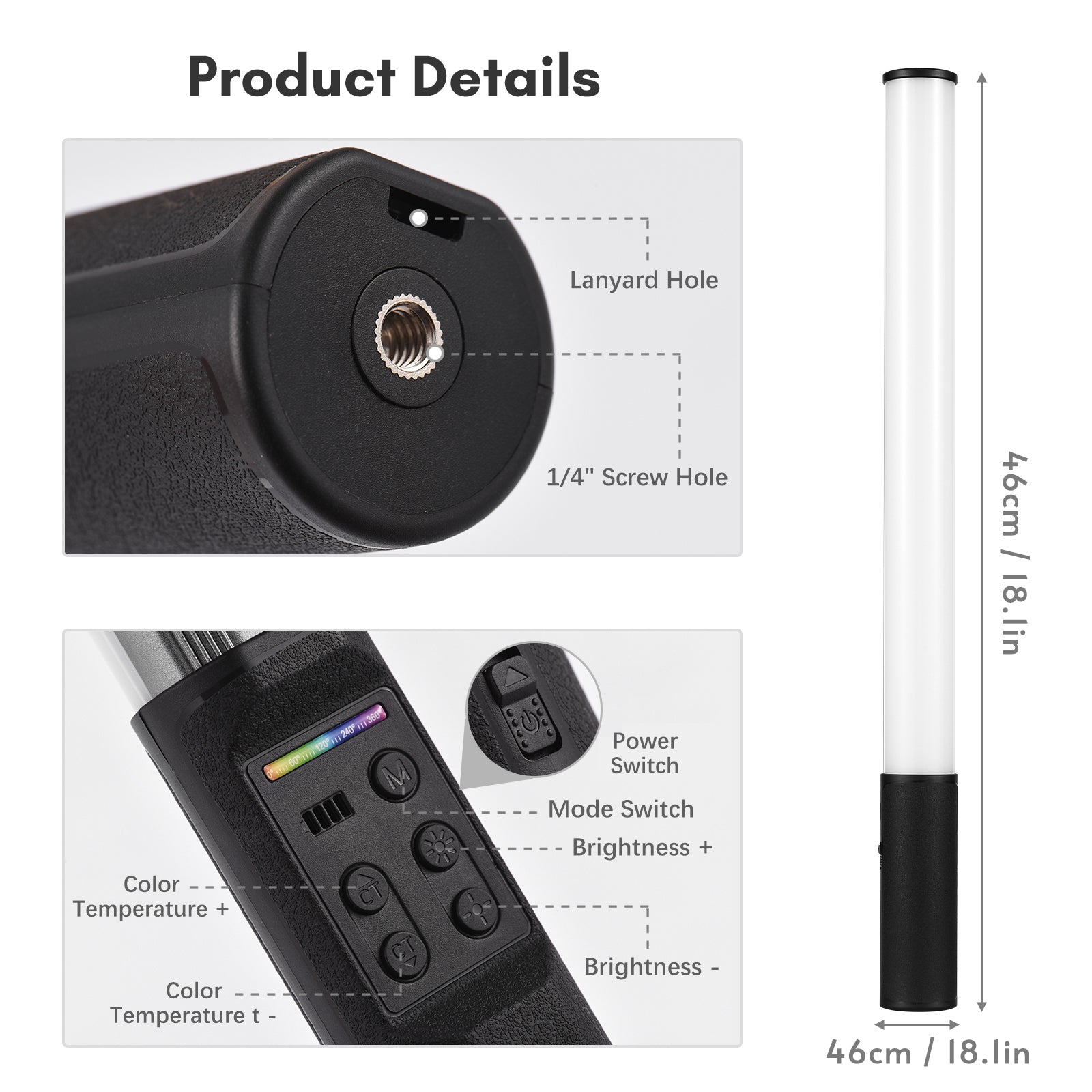 Premium VL119 Handheld RGB LED Lichtstab, 19,68 Zoll, Buntes Stick-Licht, CRI 95+, 2500K-9000K, Für Foto- & Videografie,