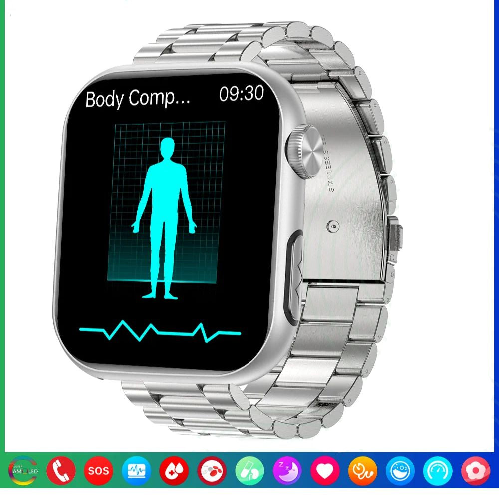 Premium Blood Glucose Smartwatch for Men and Women: AI Voice Assistant, Bluetooth Calling, Infrared SpO2 Sensor, Health Monitoring, ECG, PPG, Sleep, Heart Rate Monitor, Waterproof Fitness Tracker, Full Touch, Long Battery: iOS & Android Devices – Unisex