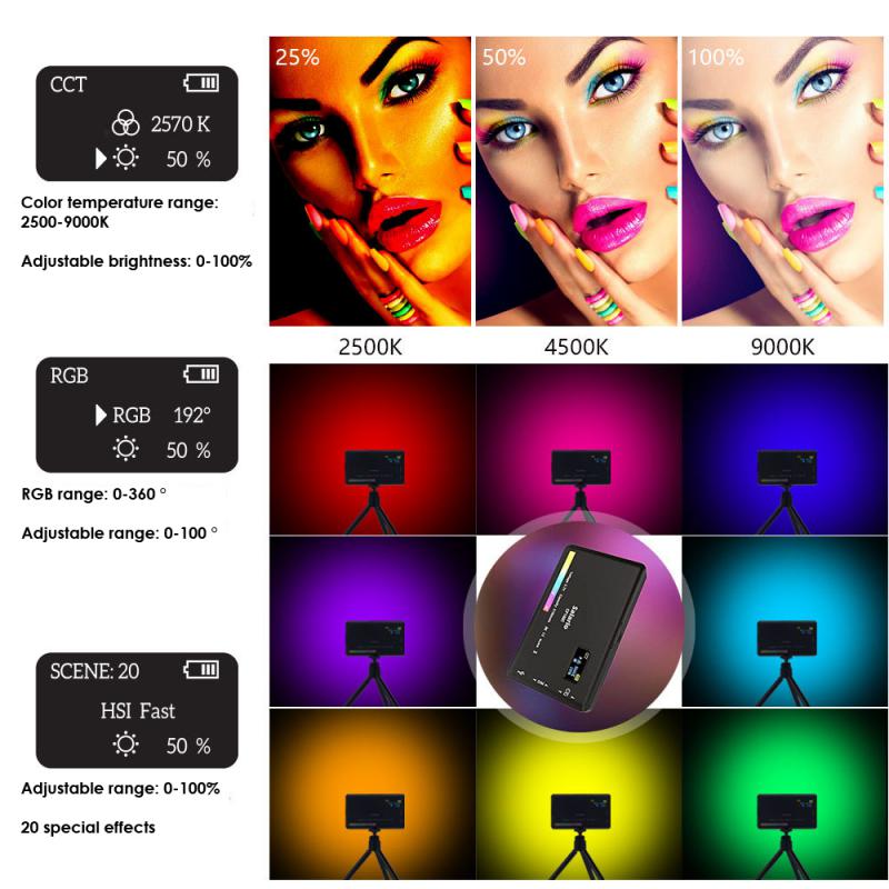Premium RGB LED Video Licht Fotografie Füllen Kamera Beleuchtung Panel CRI95+ 2500-9000K LCD Display Kalter Schuh Für Vlog