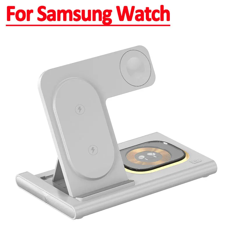 3 in 1 Wireless Fast Charging Station 30W Foldable Charger LED Stand: Charging Device MagSafe Docking Station for Smartphones, Apple iPhone, Samsung, iOS & Android Watch, AirPods