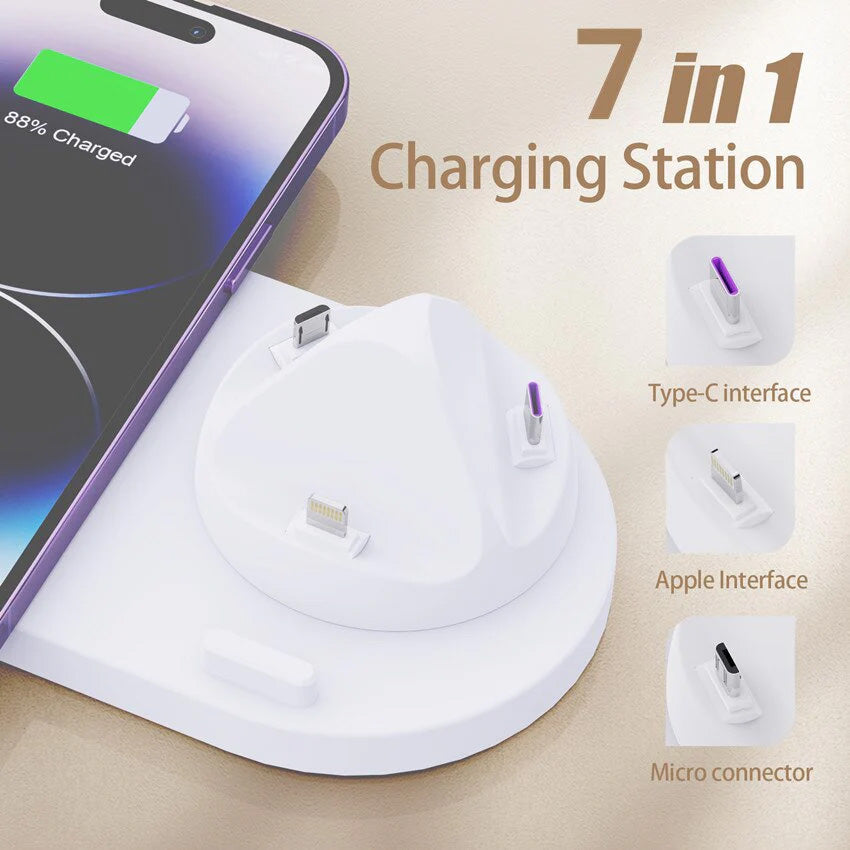7-in-1 Charging Station Fast Wireless Charger | Fast Charging Dock 30W USB Type C Apple Watch, AirPods, Smartphones, Apple iPhone, Samsung, iOS & Android Fast Charger