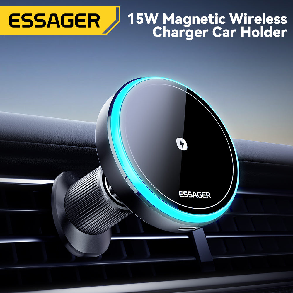 Premium RGB Magnetic Car Phone Holder and Qi 15W Wireless Charger for Smartphones, Apple iPhone, Samsung, iOS & Android | Universal Phone Holder & Charger