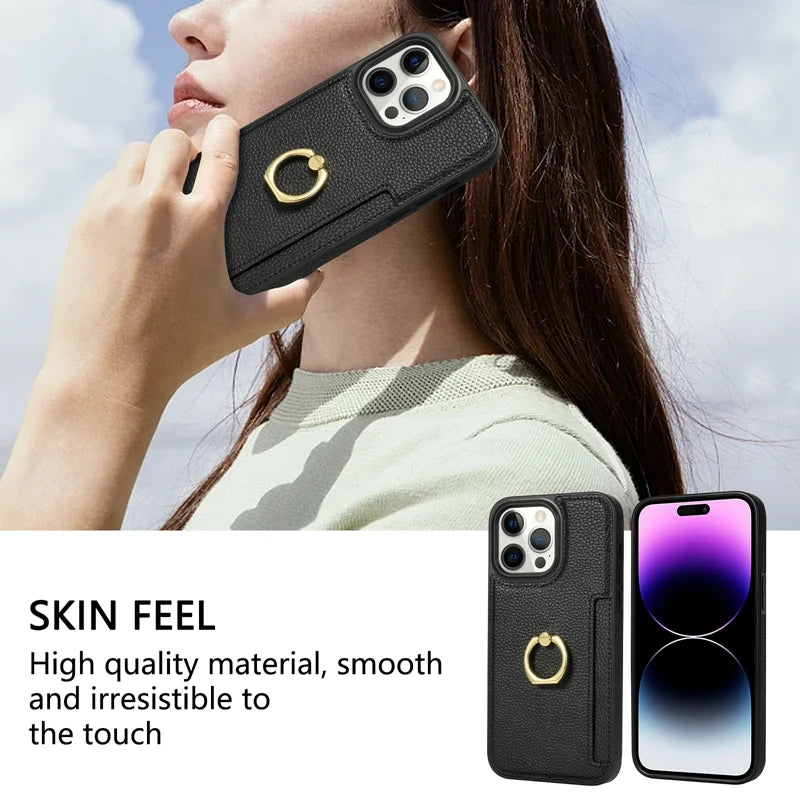 Premium Leather Wallet Case with Card Slot, Ring Holder, and Stand for iPhone | MagSafe Case with Full Protection and Camera Lens Cover for Apple iPhone 16/16e, 15, 14, 13, 12 Pro Max, Pro, Plus & Mini | Heavy Duty, Premium Wallet & Protective Case
