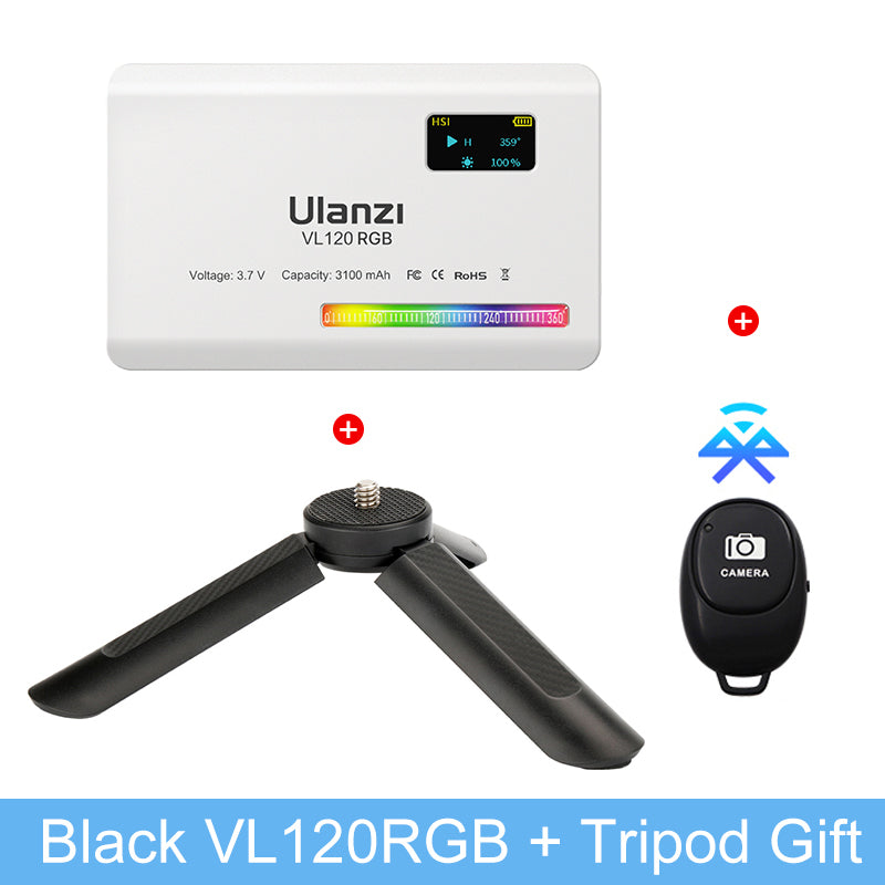 Luxus VL120 RGB LED Videolicht für Kamera, Apple iPhone 15/14/13/12/11 Pro Max Plus Mini, Samsung, Android, Vollfarbig,
