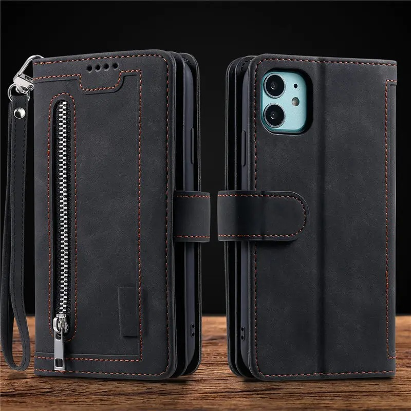 <tc>High-Quality Leather iPhone Case with Zipper, Card Holder, Stand, and Strap | Flip Cover Case for Apple iPhone 17/17 Air, 16/16e, 15, 14, 13, 12 Pro Max, Pro, Plus & Mini - Versatile Protective Cover</tc>