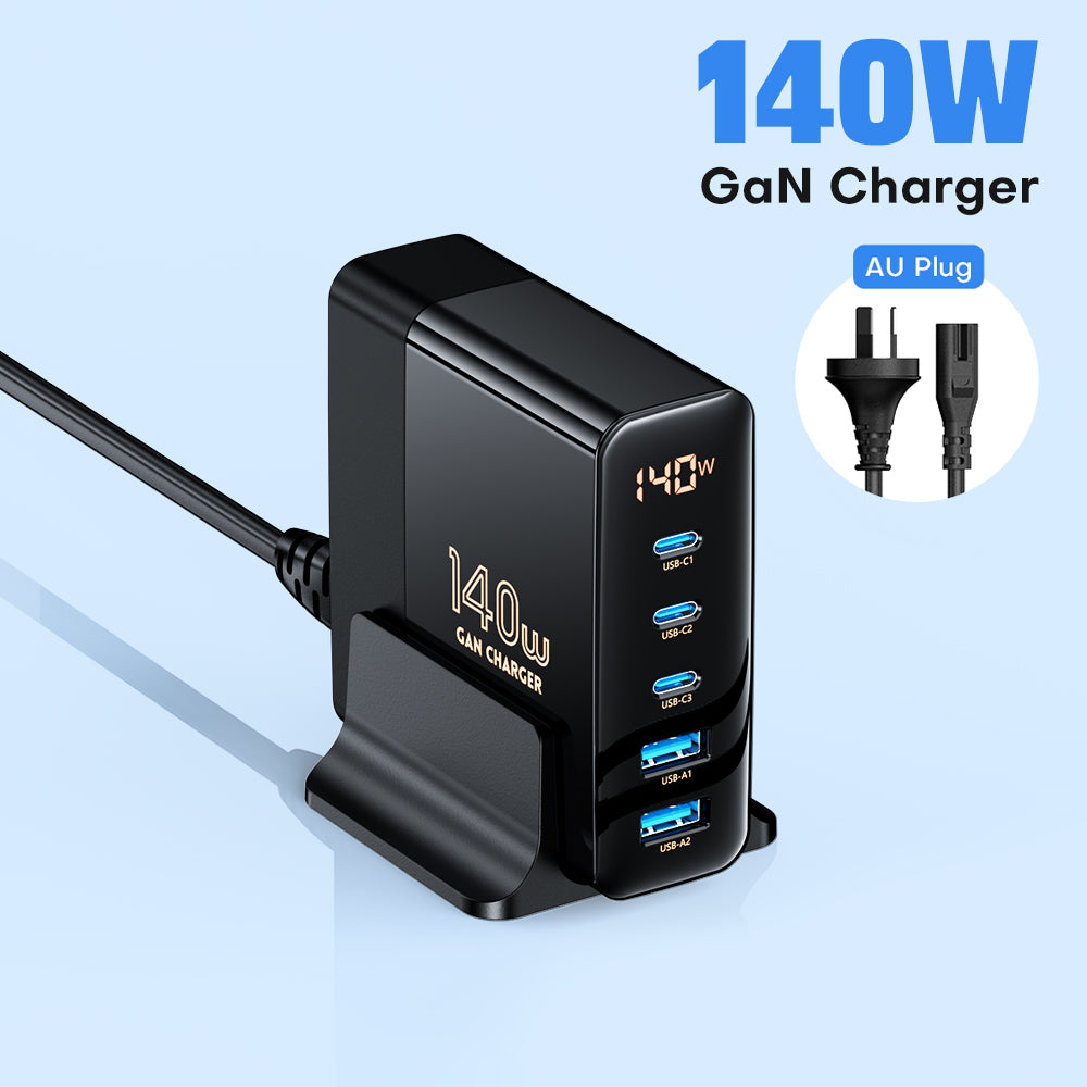 140W GaN Fast Charger: Premium Desktop Charging Station | 5 USB Ports Charging Station Docking Station ASOMETECH | Laptop, MacBook, Smartphones, Apple iPhone, Samsung, iOS & Android