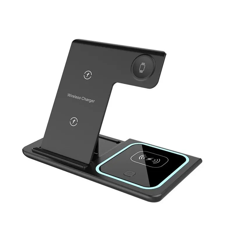 3 in 1 Wireless Fast Charging Station 30W Foldable Charger LED Stand: Charging Device MagSafe Docking Station for Smartphones, Apple iPhone, Samsung, iOS & Android Watch, AirPods
