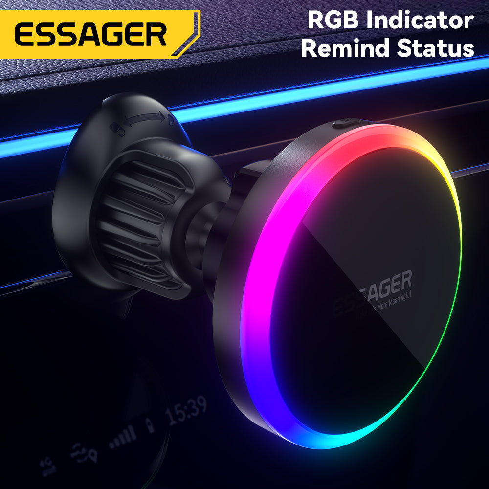 Premium RGB Magnetic Car Phone Holder and Qi 15W Wireless Charger for Smartphones, Apple iPhone, Samsung, iOS & Android | Universal Phone Holder & Charger