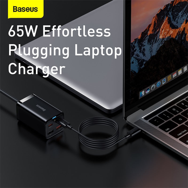 Premium 65W Gan Charger Desktop Fast Charger | 4-in-1 Laptop & Mobile Adapter for Smartphones, Apple iPhone, Samsung, iOS & Android - Fast Charging