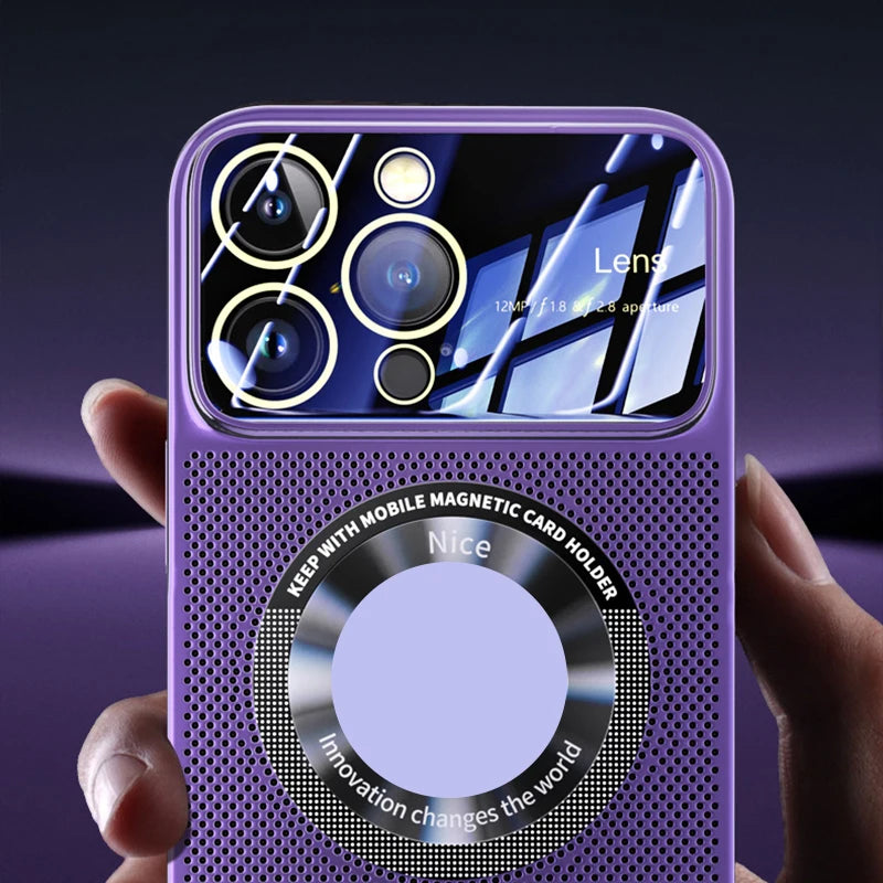 Luxury Heat-Dissipating Magnetic iPhone Case | MagSafe Case with Galvanized Metal Frame and Magnifying Glass Lens Camera Cover for Apple iPhone 16/15/14/13/12 Pro Max Plus Mini | Armor Case, High-Quality Phone Cover