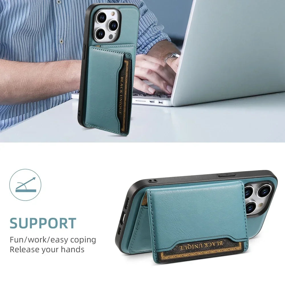 Premium Leather Magnetic Wallet with Card Holder iPhone Case | MagSafe Case for Apple iPhone 16/15/14/13/12 Pro Max, Plus, Mini - 360-Degree Protection Cover with Camera Lens Protection | Armor Phone Case | Wallet Protective Cover
