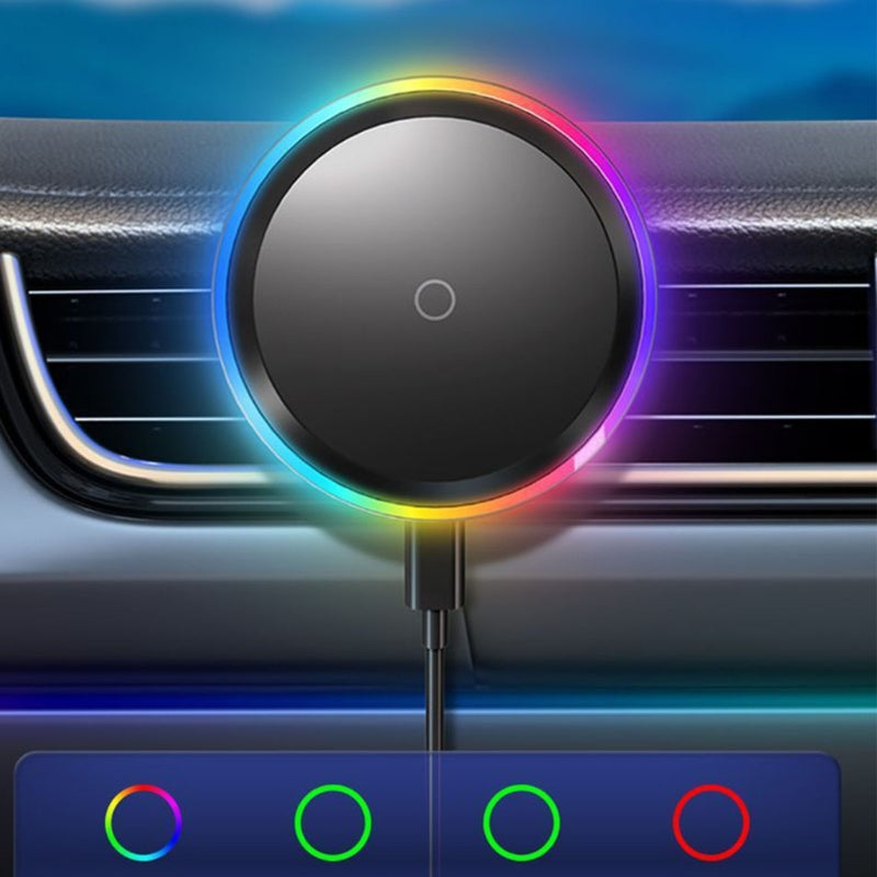 Premium RGB Magnetic Car Phone Holder and Qi 15W Wireless Charger for Smartphones, Apple iPhone, Samsung, iOS & Android | Universal Phone Holder & Charger