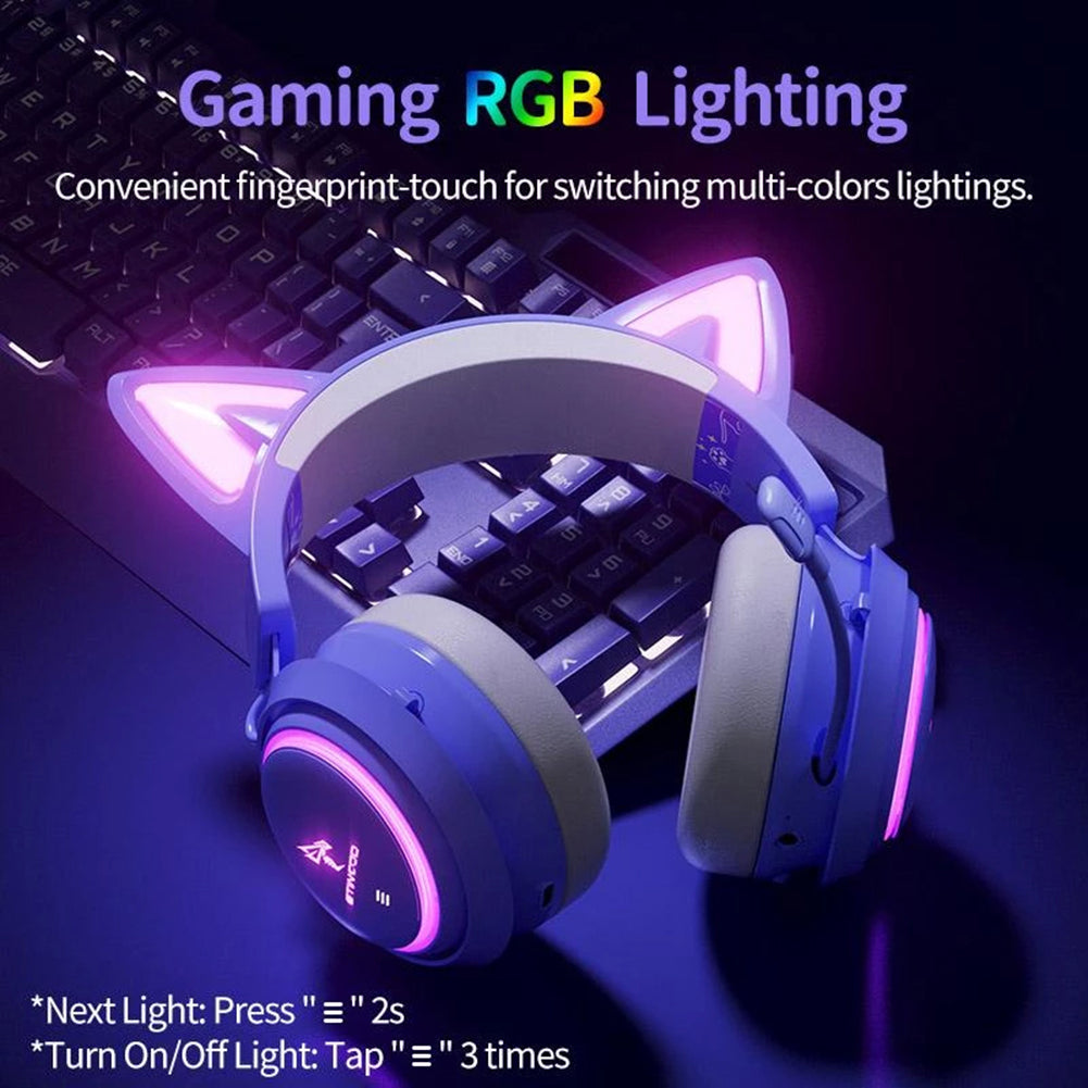 Hochwertiges Onikuma X15 Pro Over-Ear Gaming-Headset mit Kabel | Geräuschunterdrückung, Rosa Katzenohren, RGB-Licht und