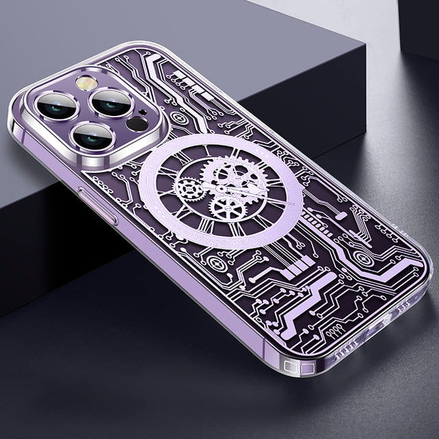 Premium Abdeckung, Kohlefaser Transparente Magnet-Hülle iPhone 12/13/14/15 Pro Max - Mechanische Textur, Telefonabdeckung,