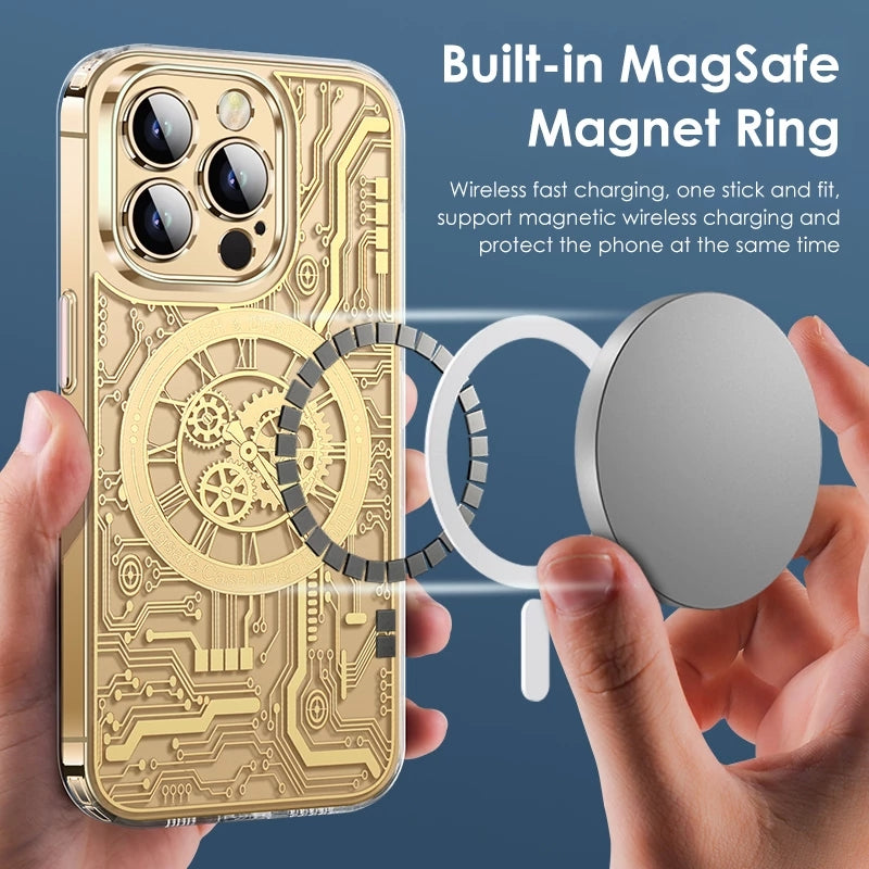 Premium Abdeckung, Kohlefaser Transparente Magnet-Hülle iPhone 12/13/14/15 Pro Max - Mechanische Textur, Telefonabdeckung,