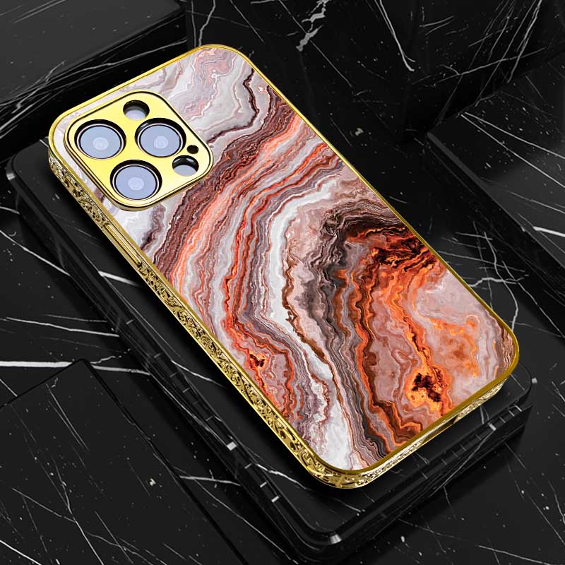 Premium Goldenes Kunst Marmor Design Stoßfeste Gold Hülle | MagSafe, Abdeckung iPhone 15/14/13/12/11 Pro Max | Grünes Blau