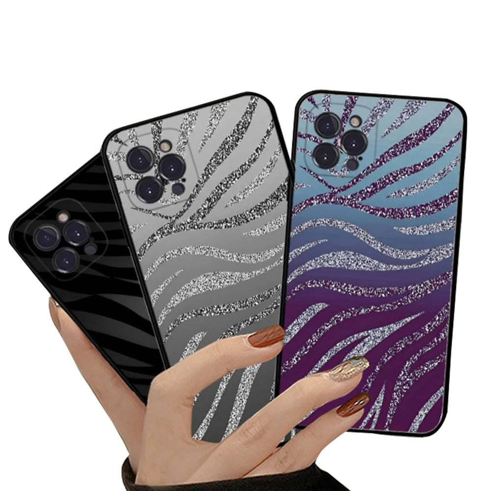 Premium Zebra Pattern Glitter iPhone Case | MagSafe Case with 360-Degree Protection & Camera Lens Cover for Apple iPhone 16/16e, 15, 14, 13, 12 Pro Max, Pro, Plus & Mini Cover | Armor Case & Bumper Cover Phone Case | High-Quality Protective Cover