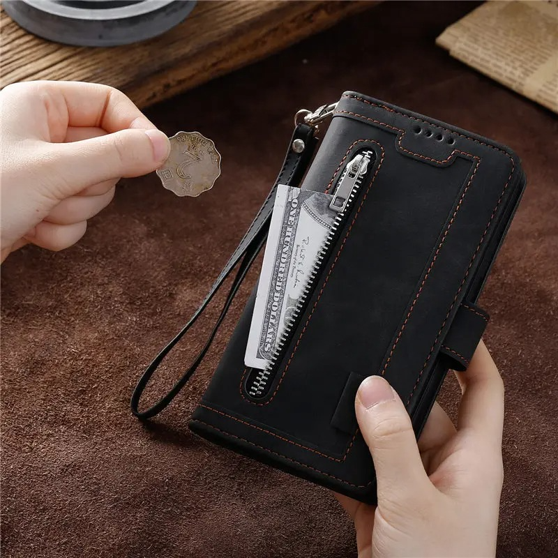 <tc>High-Quality Leather iPhone Case with Zipper, Card Holder, Stand, and Strap | Flip Cover Case for Apple iPhone 17/17 Air, 16/16e, 15, 14, 13, 12 Pro Max, Pro, Plus & Mini - Versatile Protective Cover</tc>