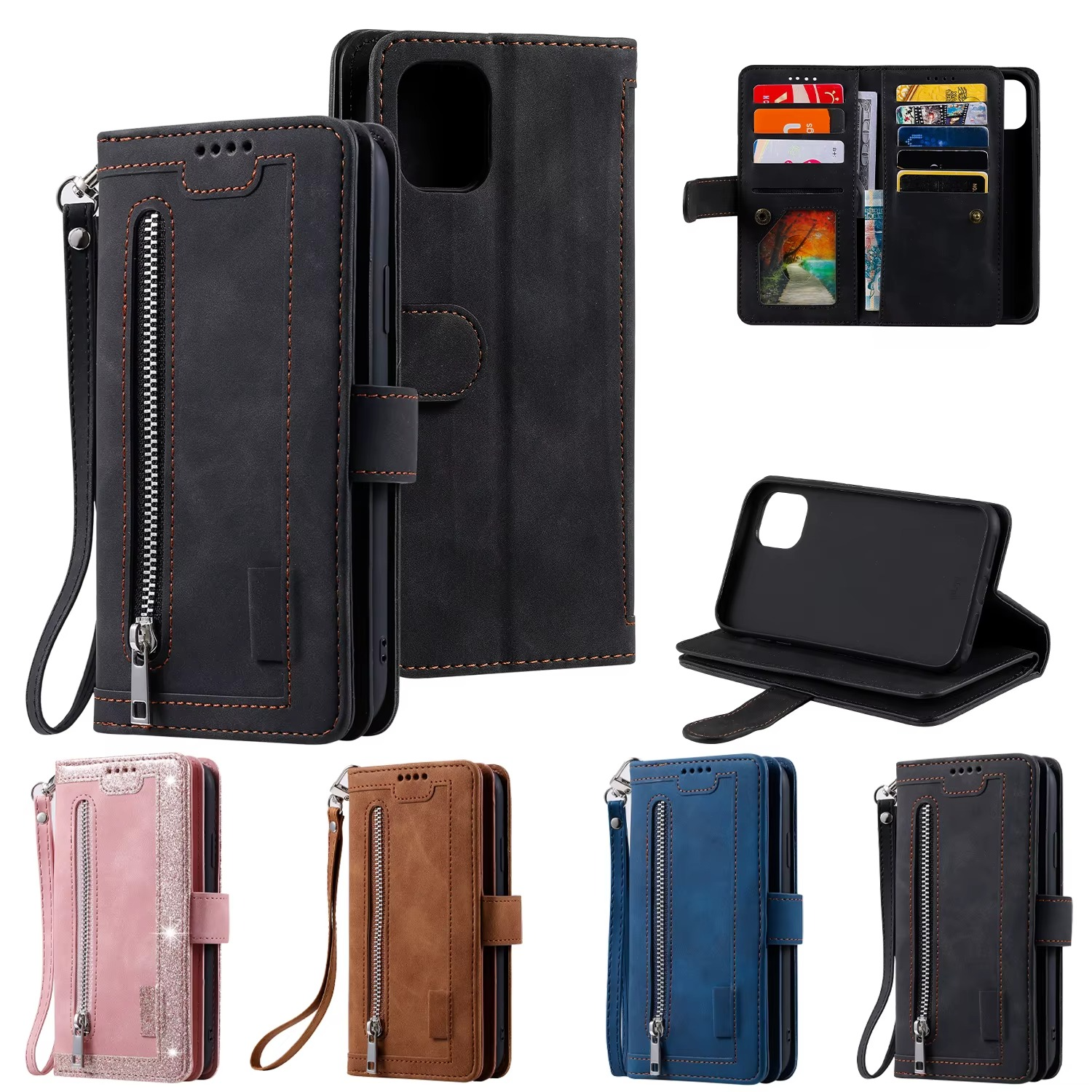 <tc>High-Quality Leather iPhone Case with Zipper, Card Holder, Stand, and Strap | Flip Cover Case for Apple iPhone 17/17 Air, 16/16e, 15, 14, 13, 12 Pro Max, Pro, Plus & Mini - Versatile Protective Cover</tc>