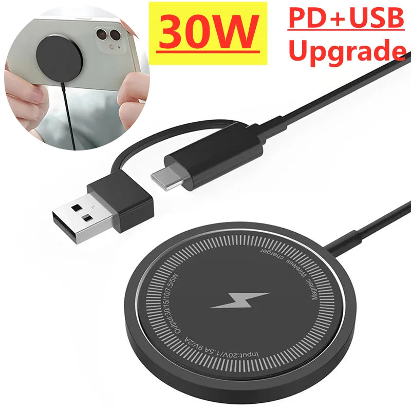 Premium 30W magnetisches kabelloses Ladegerät für Magsafe, Apple iPhone USB-A, PD – schnelles kabelloses Ladegerät, Ständer