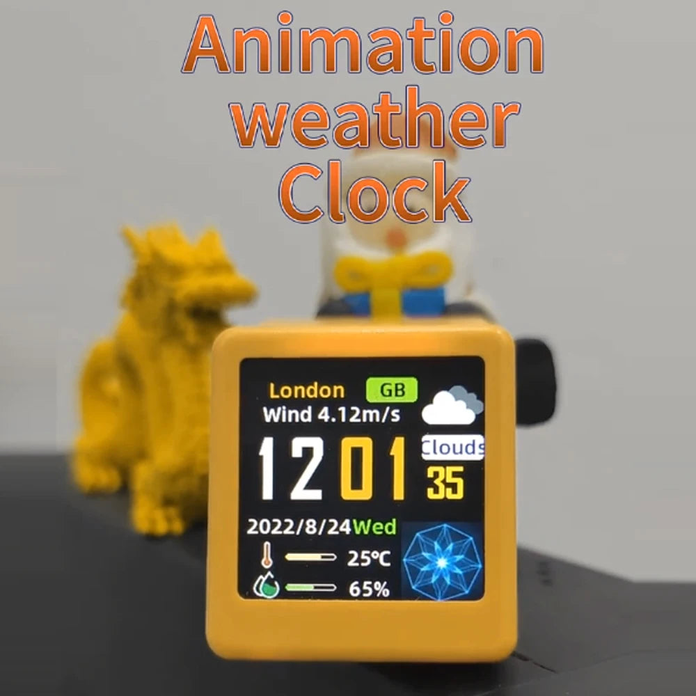 Premium Mini Smart WiFi Wettervorhersage-Station: Uhr für Gaming-Desktop-Deko | DIY süße GIF-Animationen & Elektronisches Album