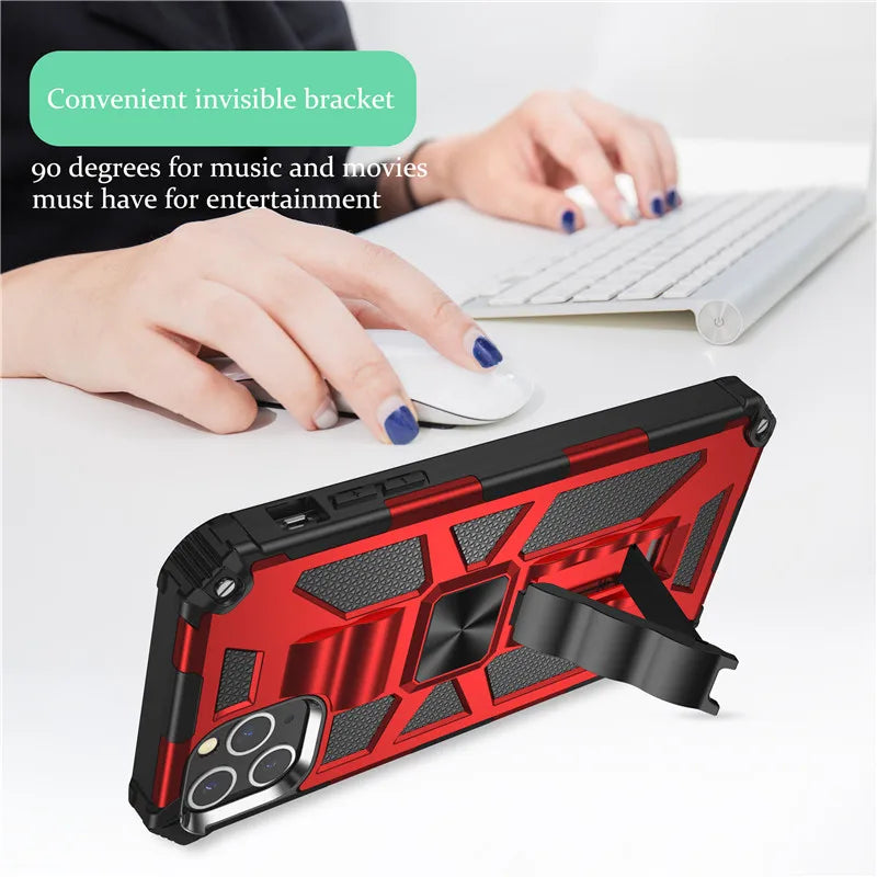 High-Quality Hybrid Military Armor iPhone Case | MagSafe Case for Apple iPhone 16/15/14/13/12 Pro Max Plus Mini with Built-in Stand, Camouflage Cover, 360-Degree Camera Protection, and Screen Protector Phone Cover