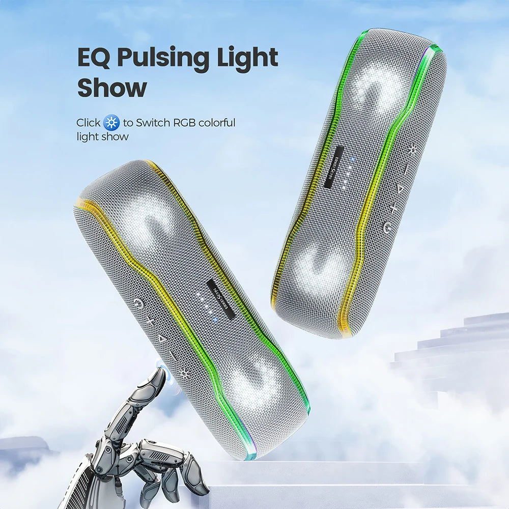 Premium Outdoor-Lautsprecher: Tragbar, IPX7 Wasserdicht, 25W, Buntes Licht, BT 5.3 Stereo-Soundbox | Kompatibel mit Apple