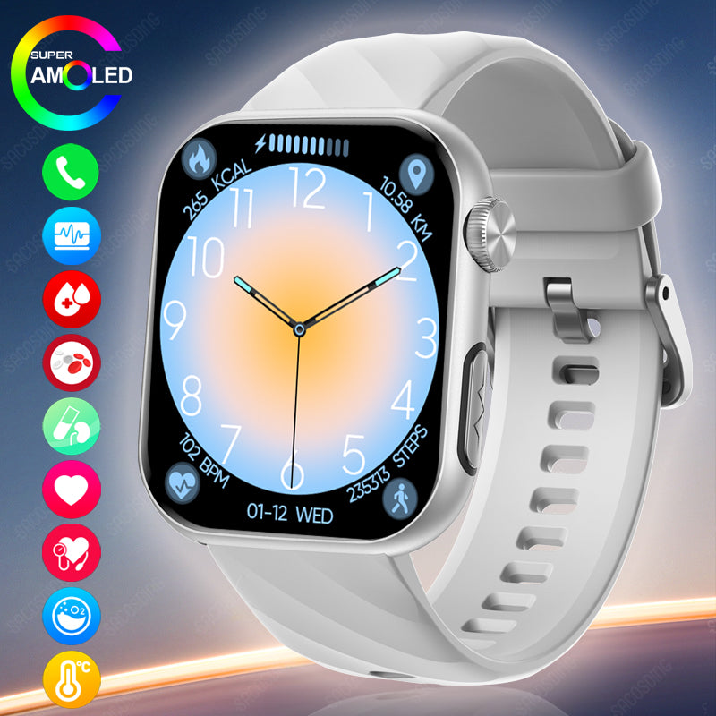 Premium Blood Glucose Smartwatch for Men and Women: AI Voice Assistant, Bluetooth Calling, Infrared SpO2 Sensor, Health Monitoring, ECG, PPG, Sleep, Heart Rate Monitor, Waterproof Fitness Tracker, Full Touch, Long Battery: iOS & Android Devices – Unisex