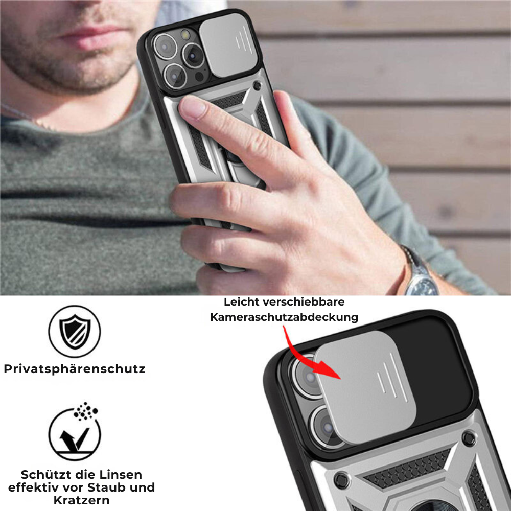 Premium Robustes Militärpanzer Apple iPhone Hülle | Militärqualität, 360° Schutz, Stoßfeste Abdeckung, Drehbarer Ständer, Kamera-Schutz, Kartenfach & MagSafe Kabelloses Laden - Phone Heaven Zone