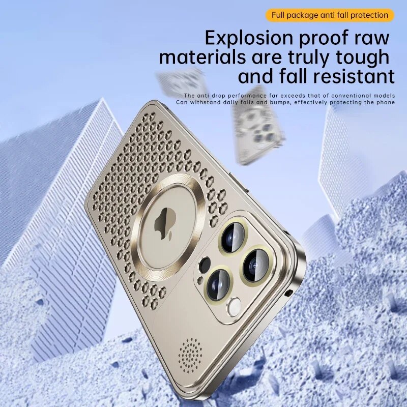 Hochwertige magnetische Wärmeableitungshülle, MagSafe, Abdeckung, aus Metall | Apple iPhone 12/13/14/15 Pro Max Plus – Aluminiumabdeckung