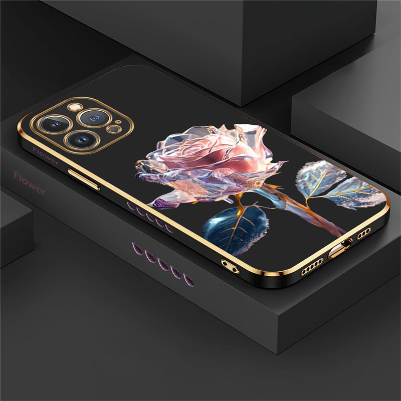 Luxury Crystal Rose Diamond iPhone Case | MagSafe Case with 360-Degree Protection and Camera Lens Cover for Apple iPhone 16/15/14/13/12 Pro Max, Plus, Mini Cover | Armor Case, Bumper Cover Phone Case | High-Quality Protective Cover