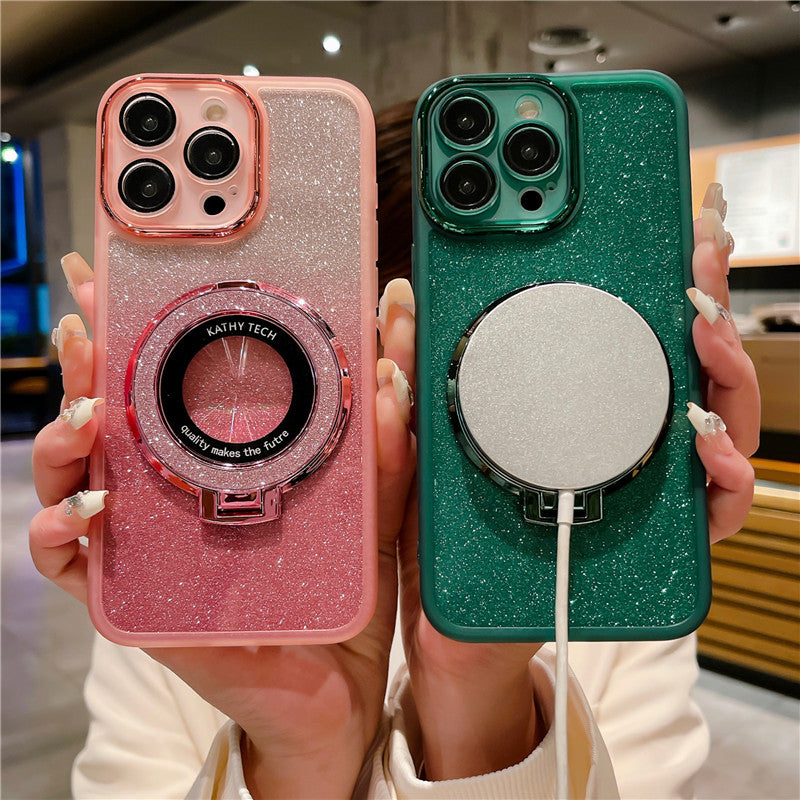 Magnetic Metal For Apple iPhone 16/15/14/13/12 Pro Max Plus Mini Case | Premium Shockproof Supreme Protection - Luxury Slim Matte with Camera Glass Lens Protection, Stand, and Hand Holder Cover