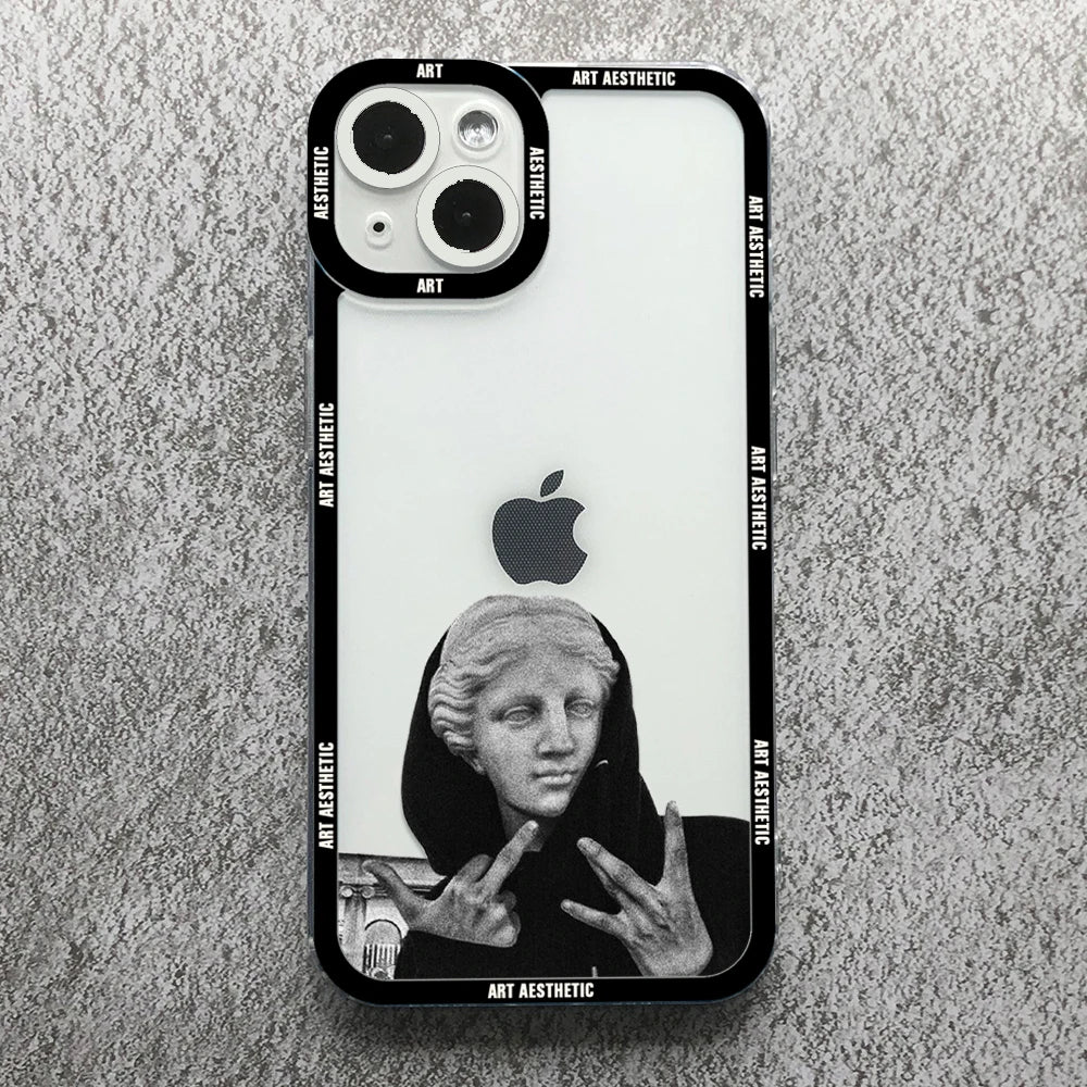 Premium Artistic Aesthetic History Design: 'David & Mona Lisa' Clear iPhone Case | MagSafe Case 360-Degree Prtection & Camera Lens Cover for Apple iPhone 16/15/14/13/12 Pro Max, Pro, Plus, e & Mini Cover | Shockproof Phone Case with Armor & Bumper