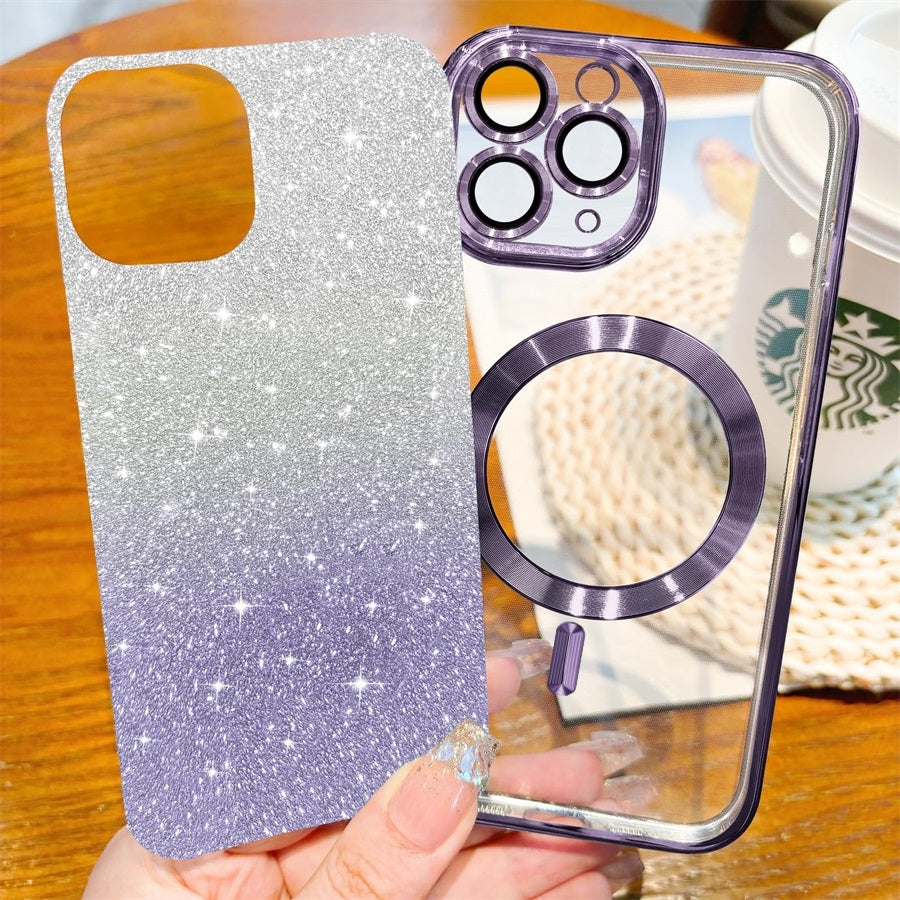 <tc>Luxury Crossbody Lanyard Gradient Glitter Magnetic Case iPhone Case | MagSafe Case with Camera Lens Protection Cover for Apple iPhone 17/17 Air/16/16e/15/14/13 Pro Max Plus | Armor Soft TPU Plating Phone Case | Premium Protection</tc>