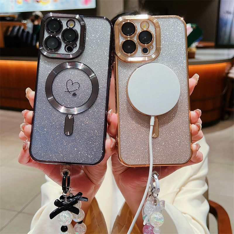 <tc>Luxury Crossbody Lanyard Gradient Glitter Magnetic Case iPhone Case | MagSafe Case with Camera Lens Protection Cover for Apple iPhone 17/17 Air/16/16e/15/14/13 Pro Max Plus | Armor Soft TPU Plating Phone Case | Premium Protection</tc>