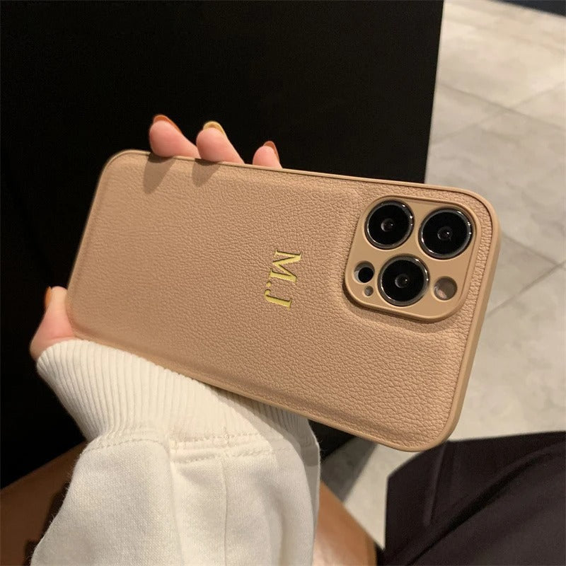 Personalized Luxury Leather iPhone Case for Apple iPhone 16/16e, 15, 14, 13, 12 Pro Max, Pro, Plus & Mini | Name, Initials, Symbols & Numbers | Custom Engraved Case | MagSafe Compatible Cover with Camera Protection & Genuine Leather