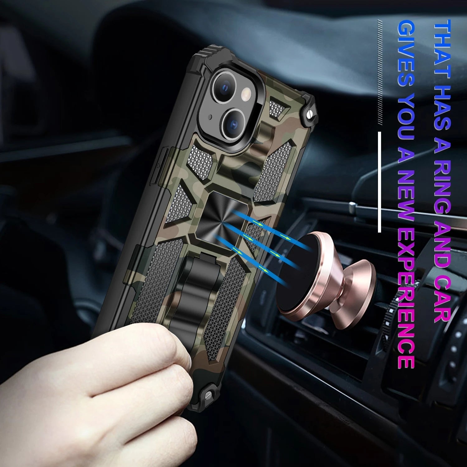 High-Quality Hybrid Military Armor iPhone Case | MagSafe Case for Apple iPhone 16/15/14/13/12 Pro Max Plus Mini with Built-in Stand, Camouflage Cover, 360-Degree Camera Protection, and Screen Protector Phone Cover