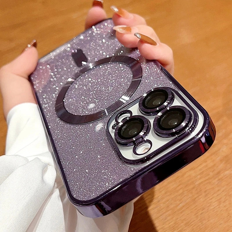 <tc>Luxury Crossbody Lanyard Gradient Glitter Magnetic Case iPhone Case | MagSafe Case with Camera Lens Protection Cover for Apple iPhone 17/17 Air/16/16e/15/14/13 Pro Max Plus | Armor Soft TPU Plating Phone Case | Premium Protection</tc>