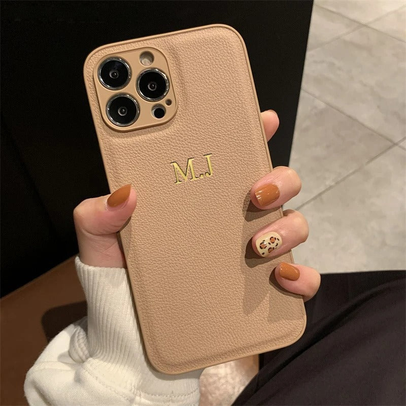 Personalized Luxury Leather iPhone Case for Apple iPhone 16/16e, 15, 14, 13, 12 Pro Max, Pro, Plus & Mini | Name, Initials, Symbols & Numbers | Custom Engraved Case | MagSafe Compatible Cover with Camera Protection & Genuine Leather