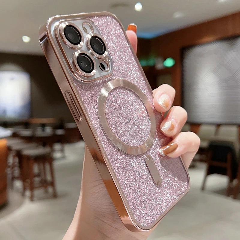 <tc>Luxury Crossbody Lanyard Gradient Glitter Magnetic Case iPhone Case | MagSafe Case with Camera Lens Protection Cover for Apple iPhone 17/17 Air/16/16e/15/14/13 Pro Max Plus | Armor Soft TPU Plating Phone Case | Premium Protection</tc>