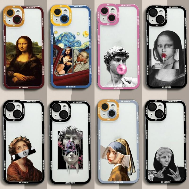 Premium Artistic Aesthetic History Design: 'David & Mona Lisa' Clear iPhone Case | MagSafe Case 360-Degree Prtection & Camera Lens Cover for Apple iPhone 16/15/14/13/12 Pro Max, Pro, Plus, e & Mini Cover | Shockproof Phone Case with Armor & Bumper