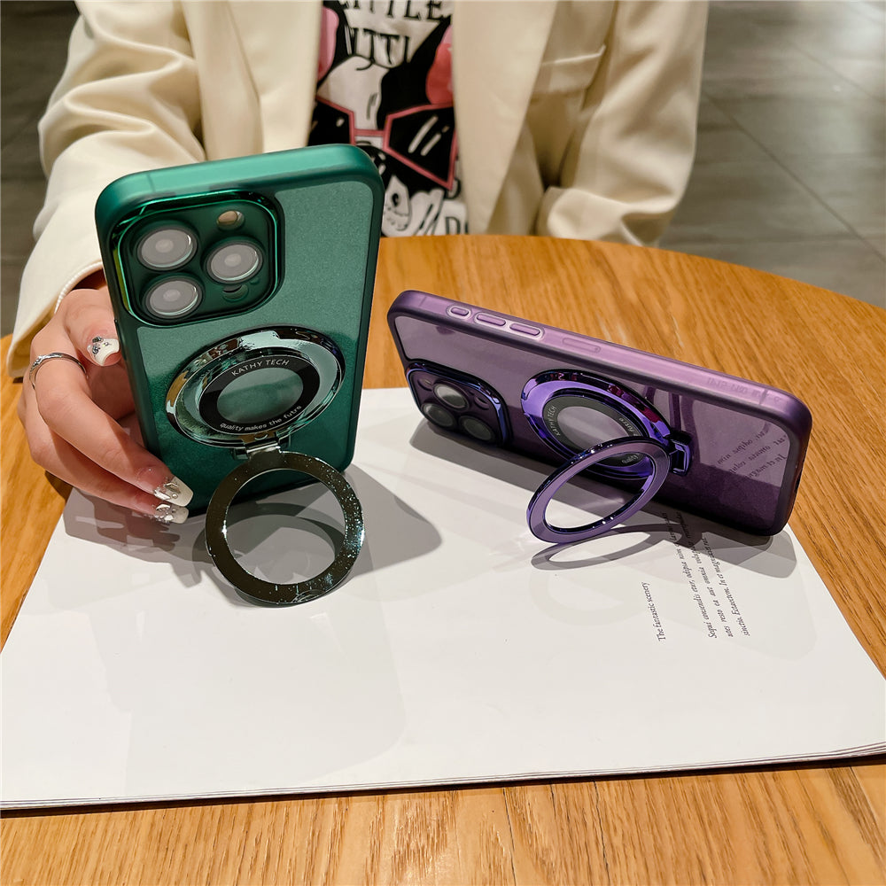 Magnetic Metal For Apple iPhone 16/15/14/13/12 Pro Max Plus Mini Case | Premium Shockproof Supreme Protection - Luxury Slim Matte with Camera Glass Lens Protection, Stand, and Hand Holder Cover