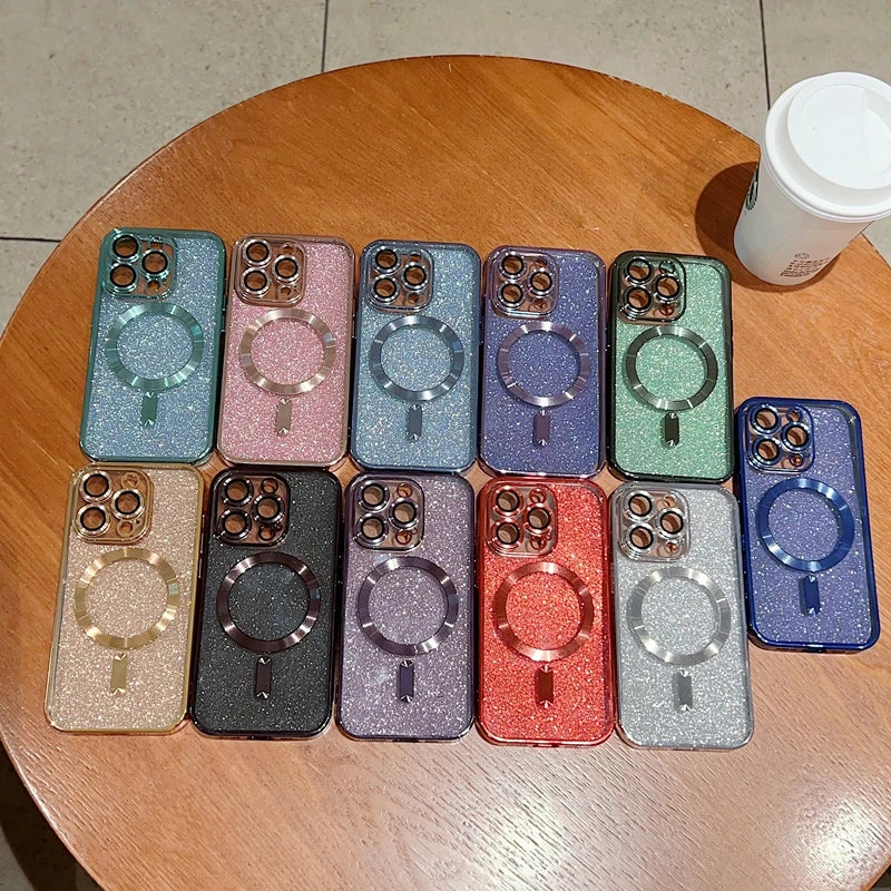 <tc>Luxury Crossbody Lanyard Gradient Glitter Magnetic Case iPhone Case | MagSafe Case with Camera Lens Protection Cover for Apple iPhone 17/17 Air/16/16e/15/14/13 Pro Max Plus | Armor Soft TPU Plating Phone Case | Premium Protection</tc>