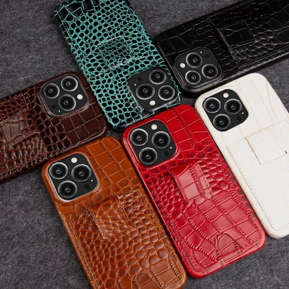 High-Quality Genuine Leather iPhone Case with Card Holder Slot | Cover with Camera Protection for Apple iPhone 16/15/14/13/12 Pro Max Plus Mini Armor Case | Wallet Phone Cover